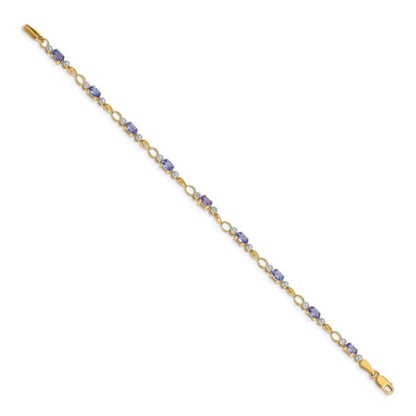 2.70 Ct Oval Violet Tanzanite & Diamond Prong 14K Yellow Gold Infinity Link Bracelet