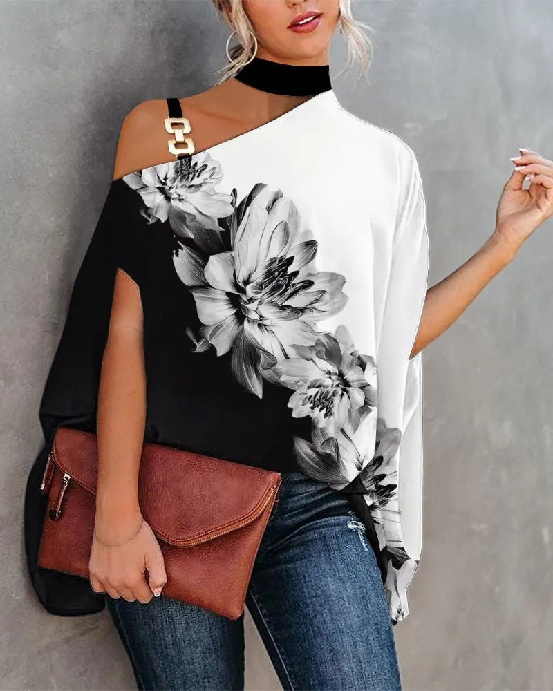 Women’s V-Neck Printed Off-Shoulder Vest Top