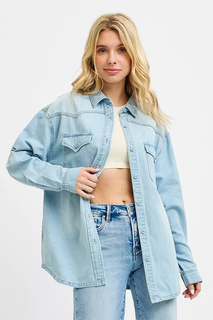RISEN Western Yoke Style Relaxed Fit Denim Shirts