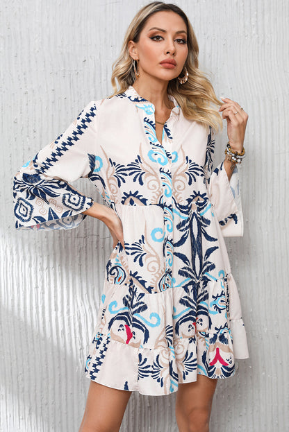 Threaded Pear Chandler Bracelet Sleeve Buttoned Mini Dress