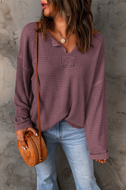 Threaded Pear Evelyn Waffle Knit Loose Long Sleeve Top