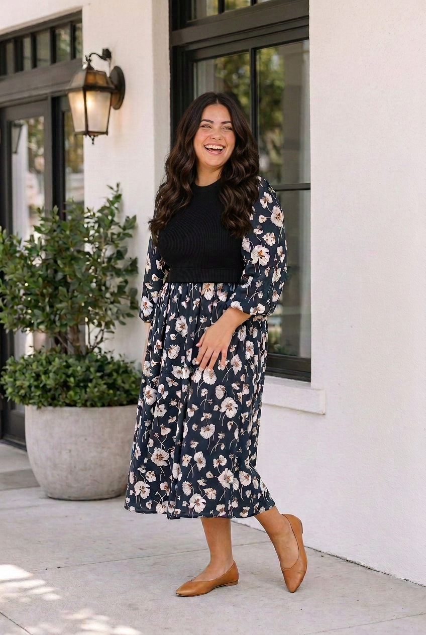 Threaded Pear Piper Long Sleeve Shift PLUS Dress
