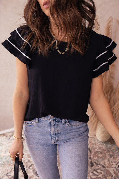 Threaded Pear Amani Short Sleeve Textured Blouse