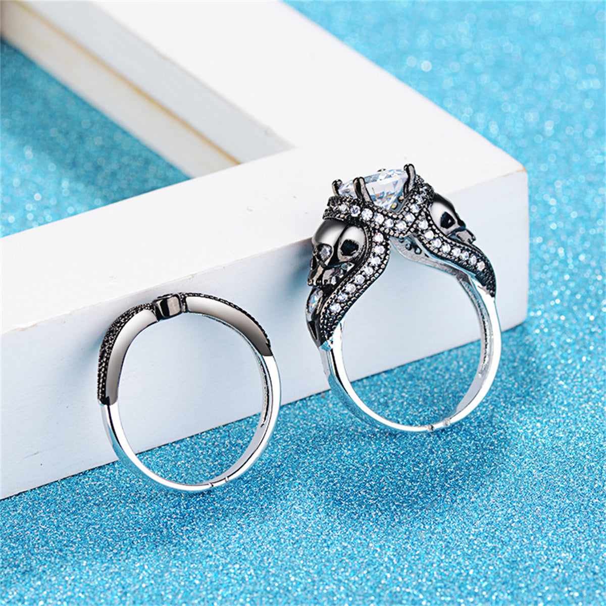 Crystal & Cubic Zirconia Skull Ring Set-2