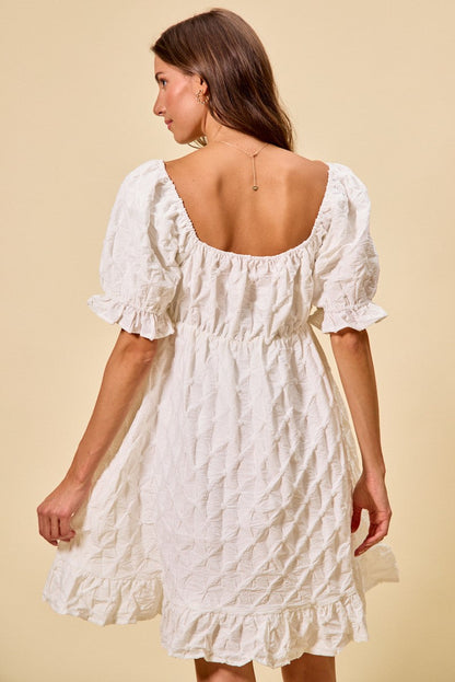SO ME Texture Woven Ruching On Bust Mini Dress in White