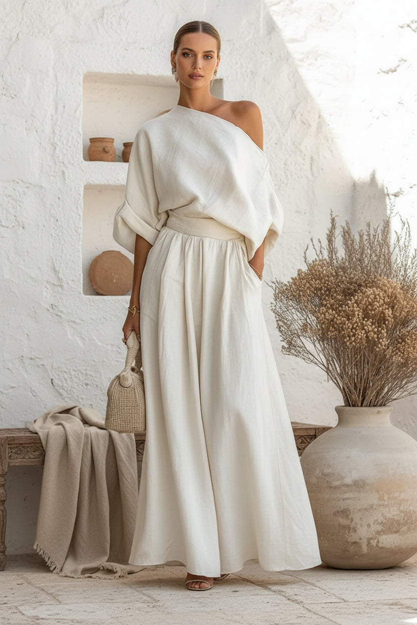 Women's Cropped Off-Shoulder Top & Pants Two-Piece Set