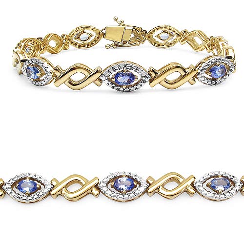 Oval Violet Tanzanite Prong Silver Evil Eye Link Bracelet
