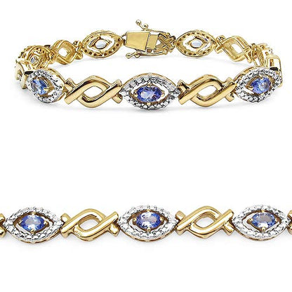 Oval Violet Tanzanite Prong Silver Evil Eye Link Bracelet