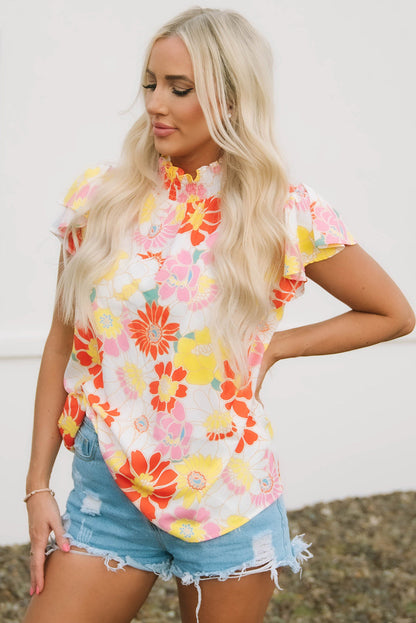Threaded Pear Judith Multicolor Flutter Sleeves Floral Blouse