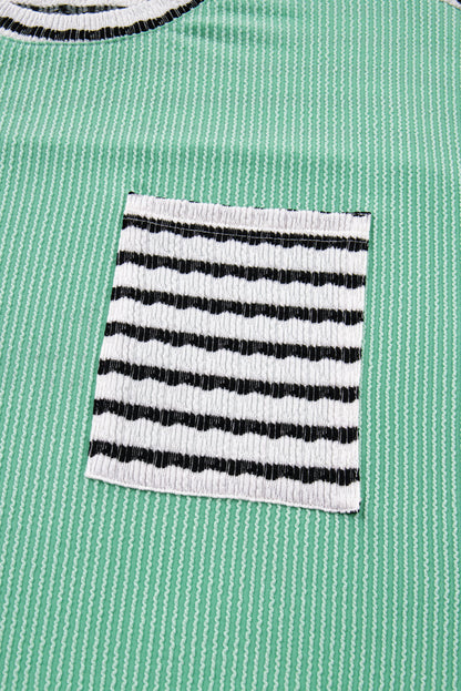 Threaded Pear Claire Contrast Striped Patchwork Long Sleeve Top
