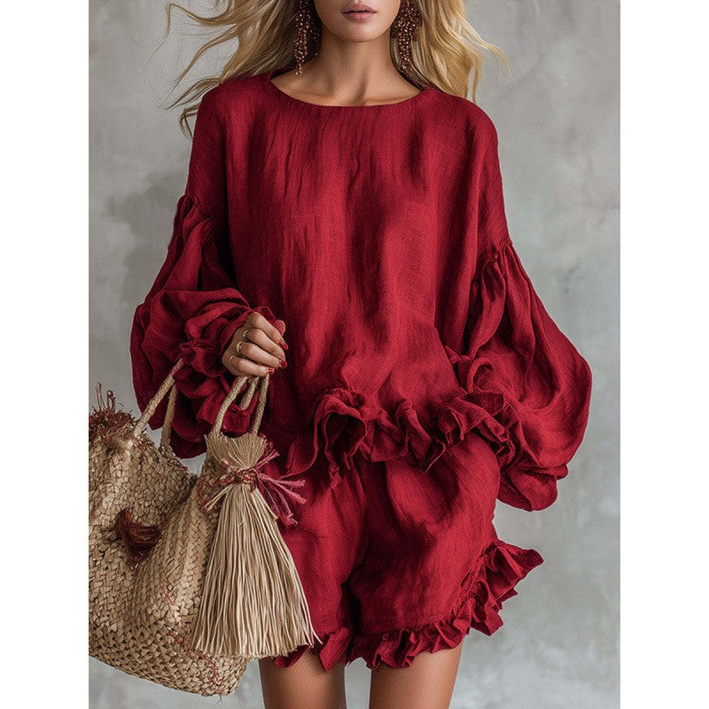 long sleeve two piece dress short Jovani 25742 Open Back Long Sleeves Two Piece Shorts Set