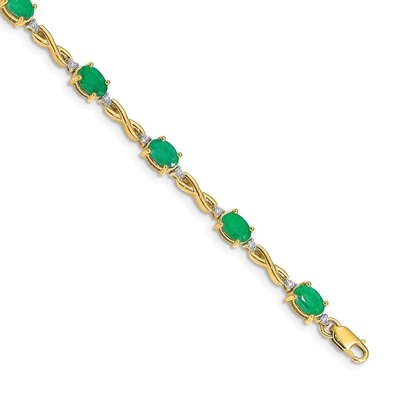 Genuine Emerald Diamond Bracelets 14K Yellow Gold