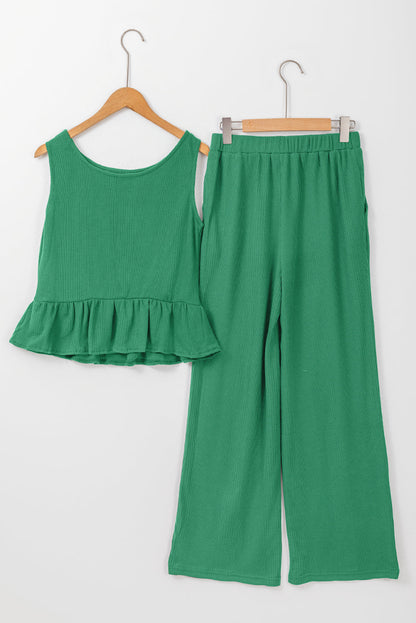 Threaded Pear Teresa Ribbed Ruffle Tank Top and Pants Set