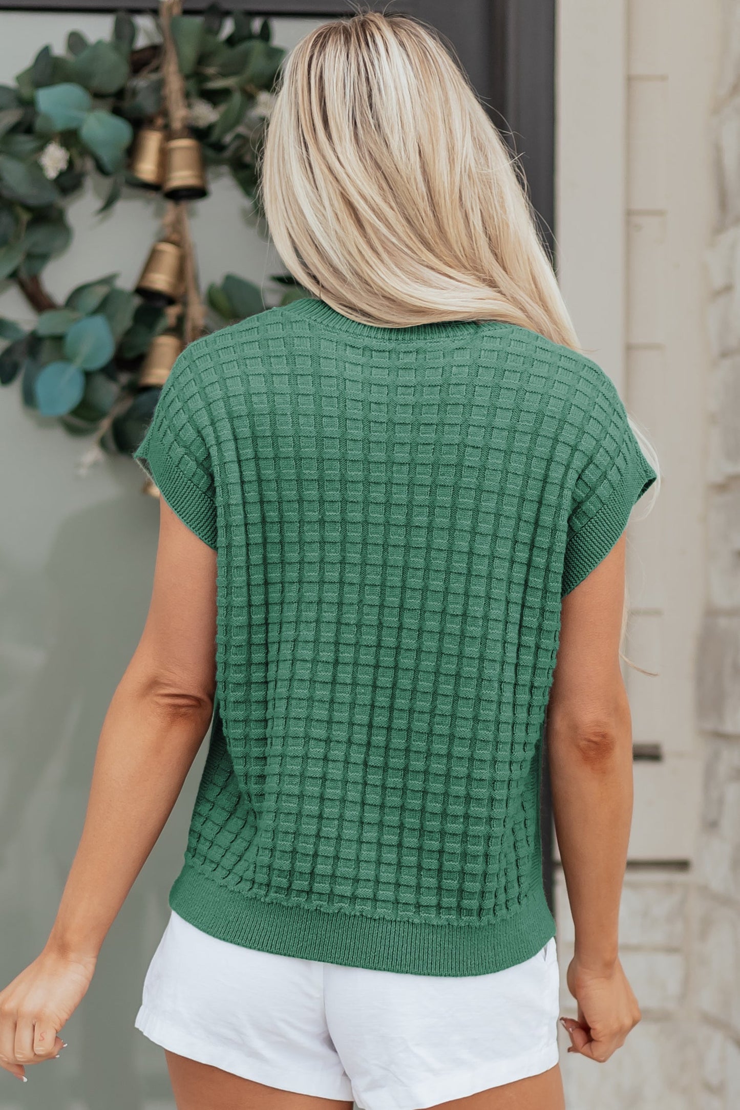 Threaded Pear Birdie Textured Short Sleeve Sweater