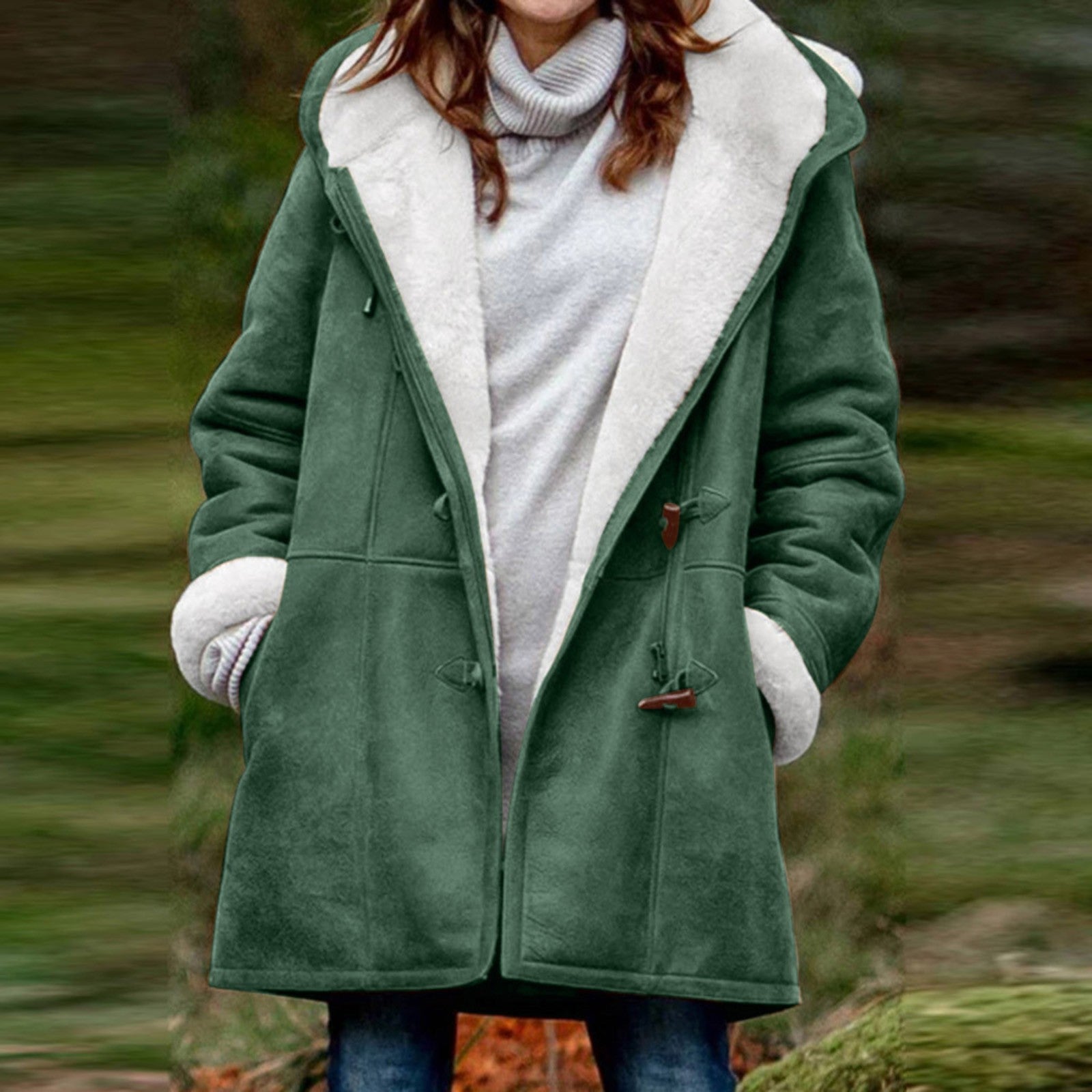 Sherpa-Lined Duffle Toggle Jacket with Hood — Warm Hooded Fleece