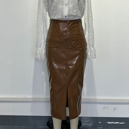 Women’s Faux Leather High-Waisted Bodycon Midi Skirt