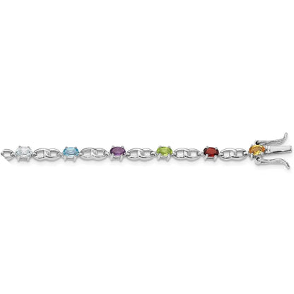 Genuine Multiple Gemstone Silver Link Bracelet