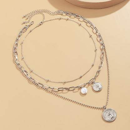 Pearl & Silvertone Coin Cable Chain Necklace Set