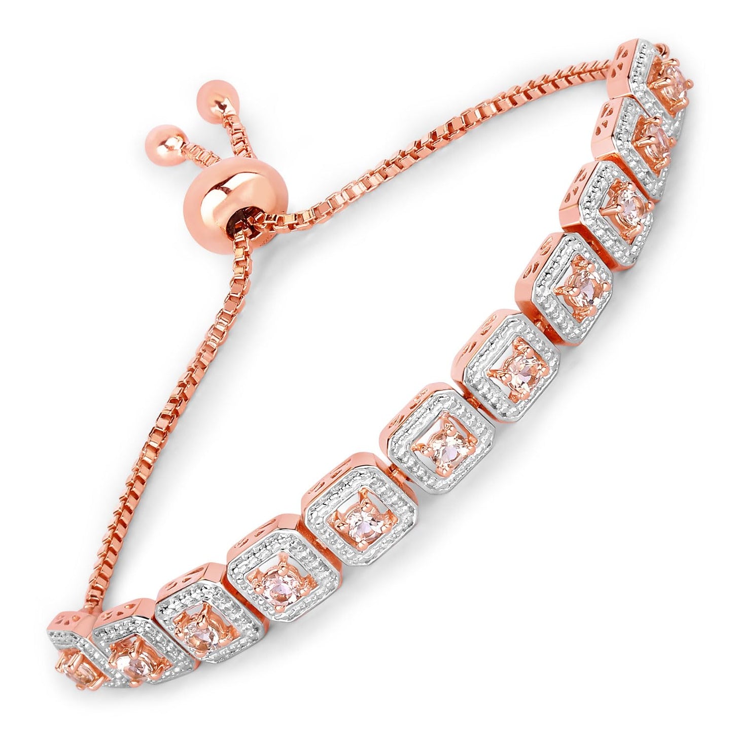 Round Pink Morganite 18k Rose Gold Over Silver Bolo Adjustable Bracelet