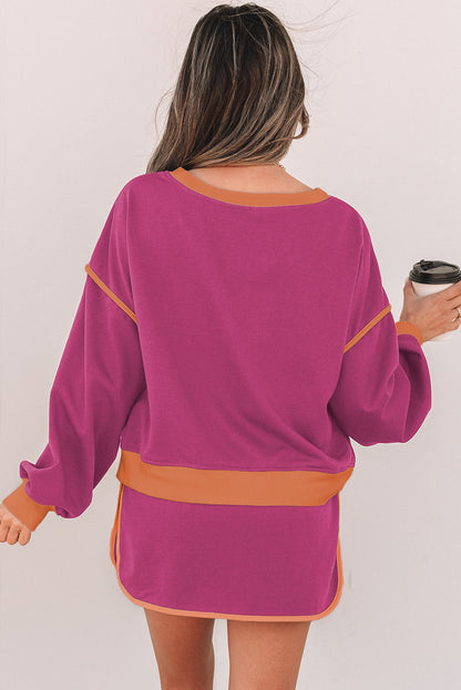 Violeta Loose Pullover and Lace-up Waist Skort Set - Threaded Pear