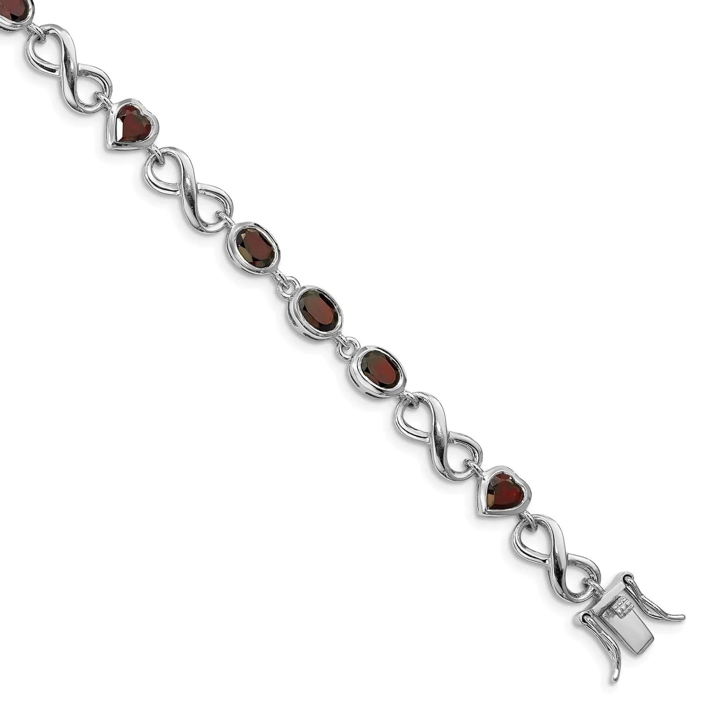 Genuine Garnet Silver Link Infinity Heart Bracelet