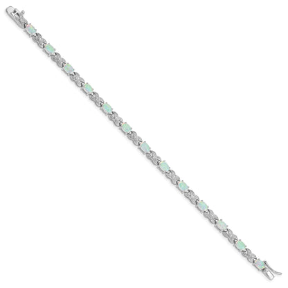 Oval White Genuine Opal & Diamond Prong Sterling Silver Infinity Link Bracelet