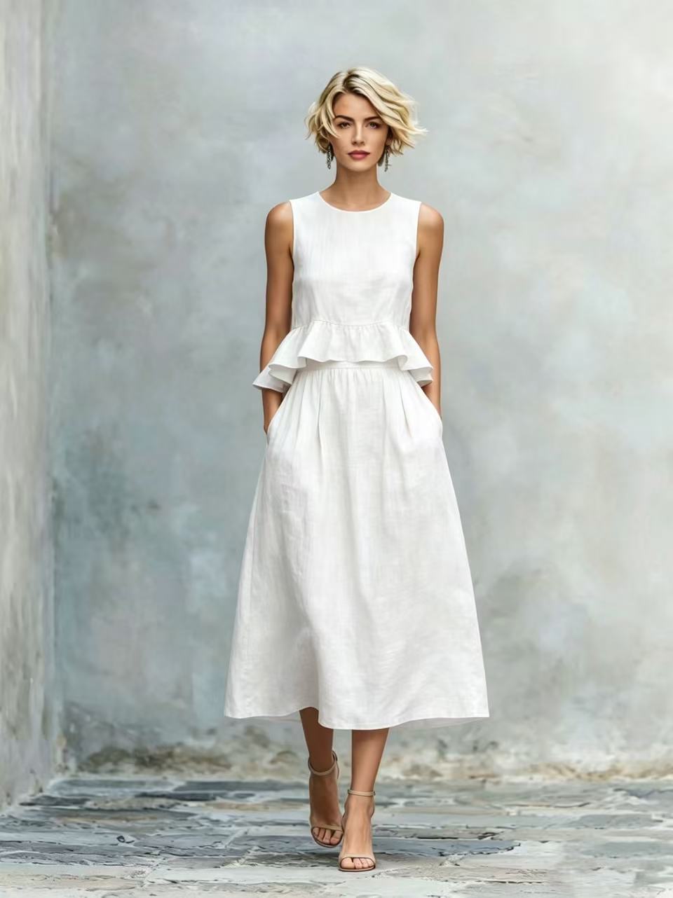 Women's Sleeveless High-Waist Ruffle Trim Maxi Dress