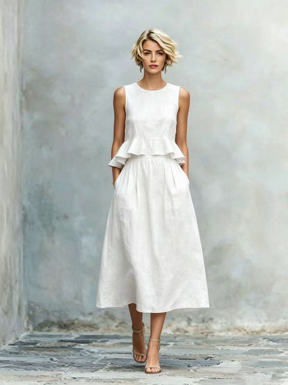 Women's Sleeveless High-Waist Ruffle Trim Maxi Dress