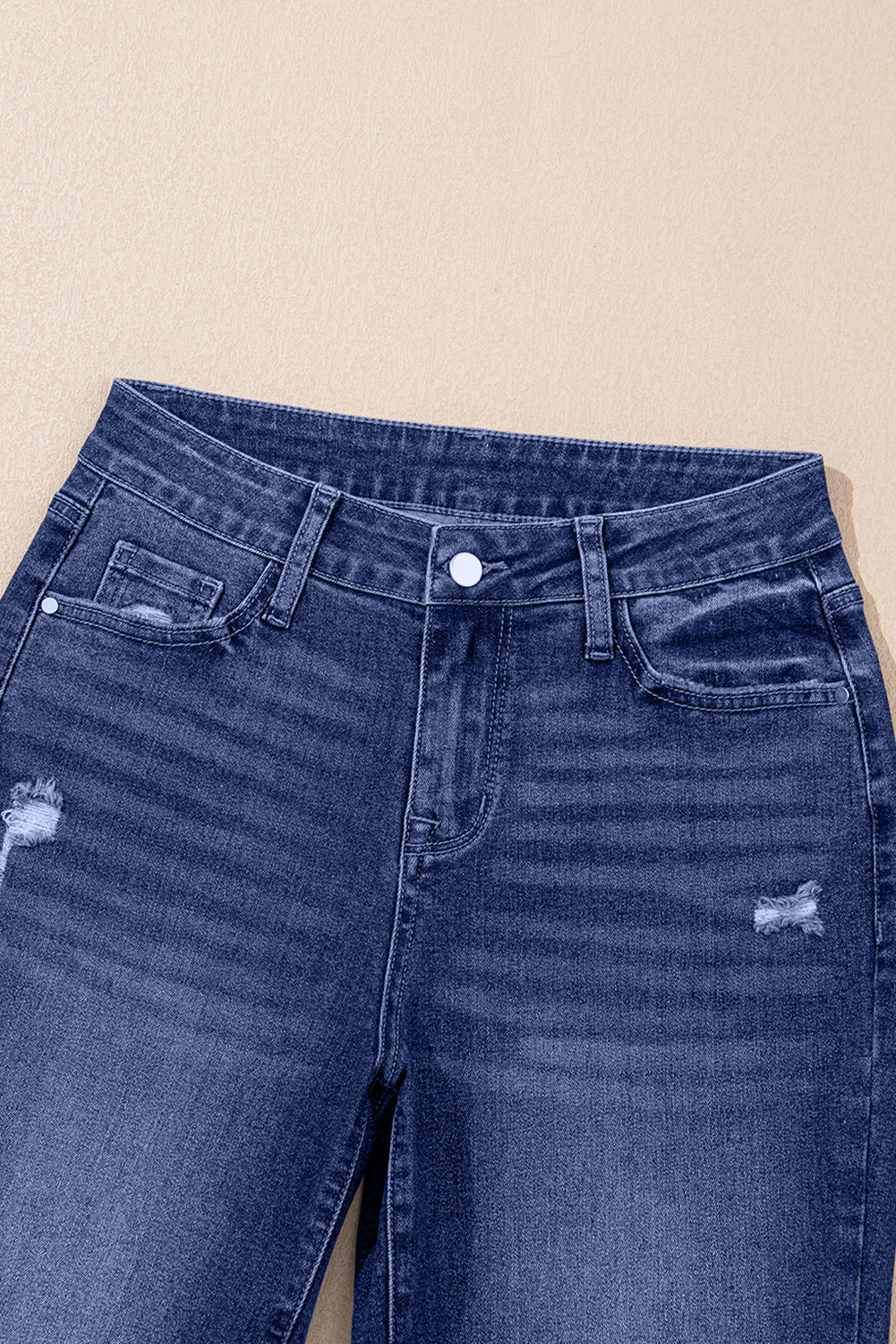 Threaded Pear Jacy Cuffs Distressed Straight High Waist Jeans