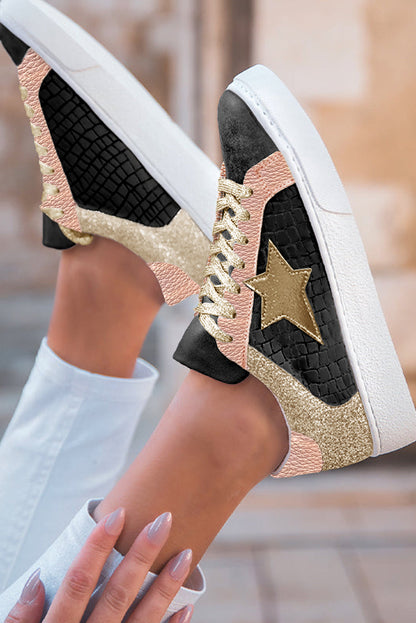 Threaded Pear Clare Gold Glitter Star Lace-up Sneakers