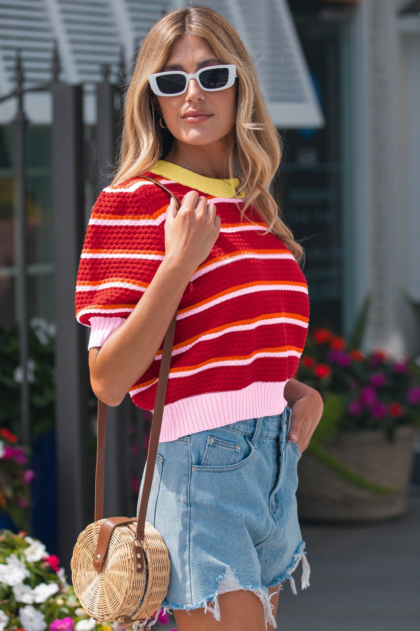Threaded Pear Lennox Trim Half Sleeve Sweater