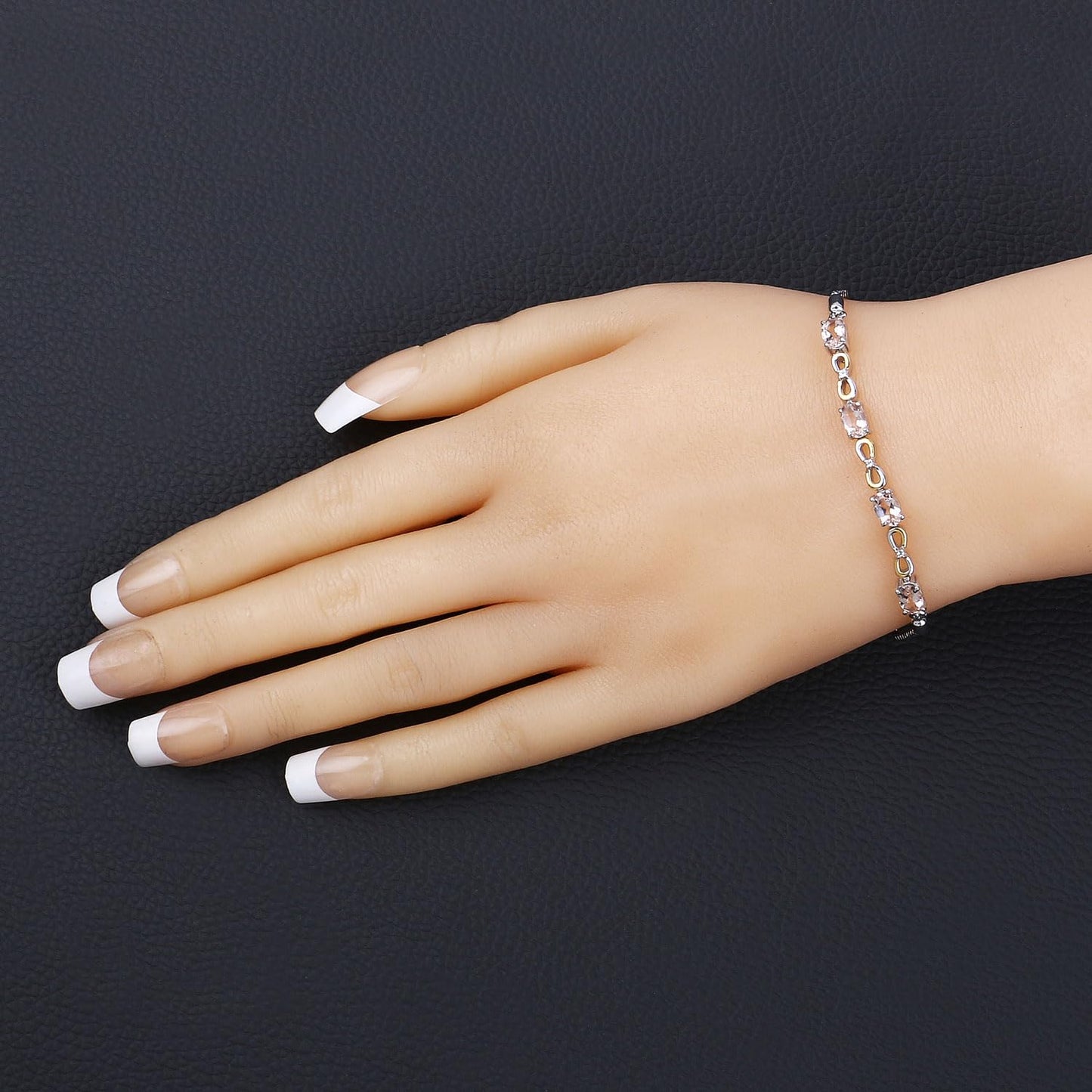 Oval Pink Morganite Prong Silver Infinity Bolo Adjustable Bracelet