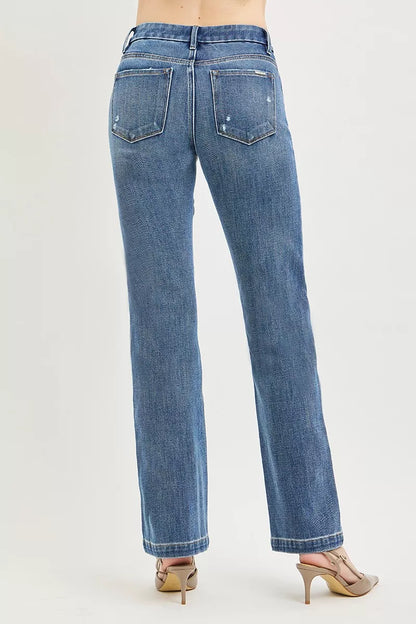 RISEN Tummy Control 4way Stretch Mid Rise Straight Crease Line