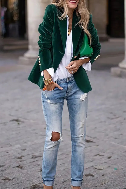 One-Button Lapel Collar Long Sleeve Blazer for Women