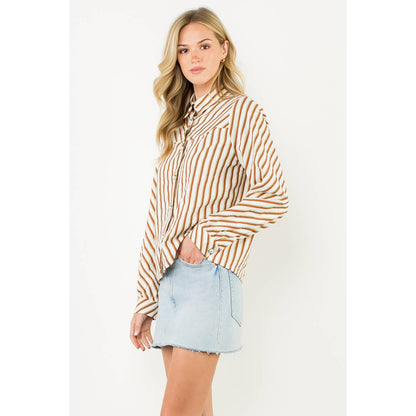 Kalli - Pearl Button Long Sleeve Stripe Top