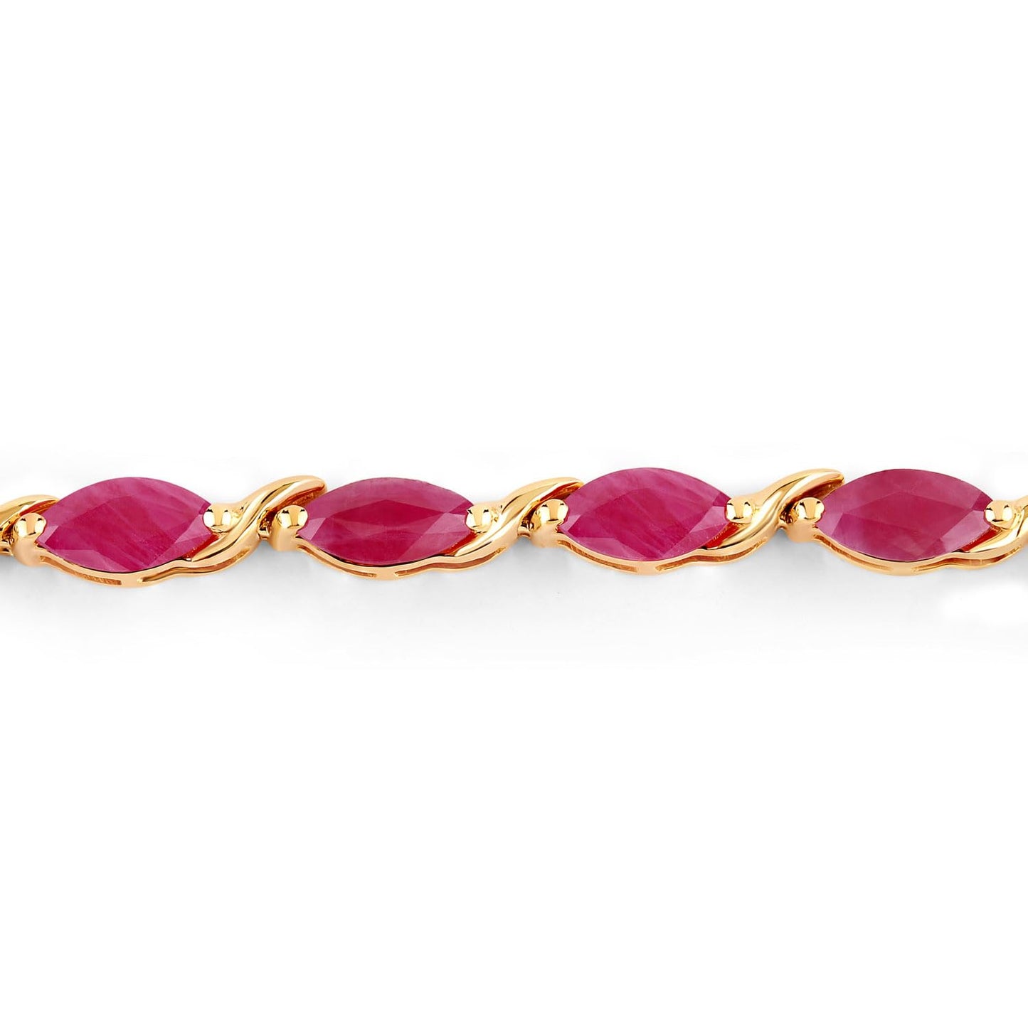 Marquise Pink Ruby Prong 10K Yellow Gold Tennis Bracelet