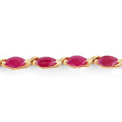 Marquise Pink Ruby Prong 10K Yellow Gold Tennis Bracelet