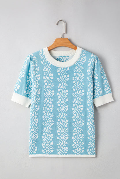 Threaded Pear Leilani Floral Crewneck Short Sleeve Sweater