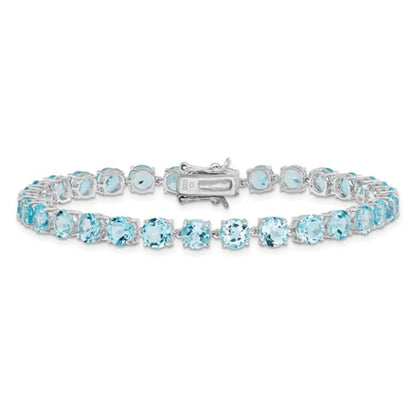 Round Swiss Blue Topaz Prong Sterling Silver Tennis Bracelet