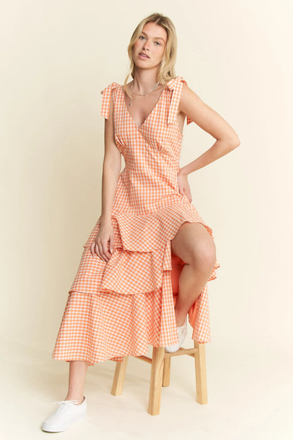 Jade By Jane Sleeveless Gingham Print Tiered Midi Dress