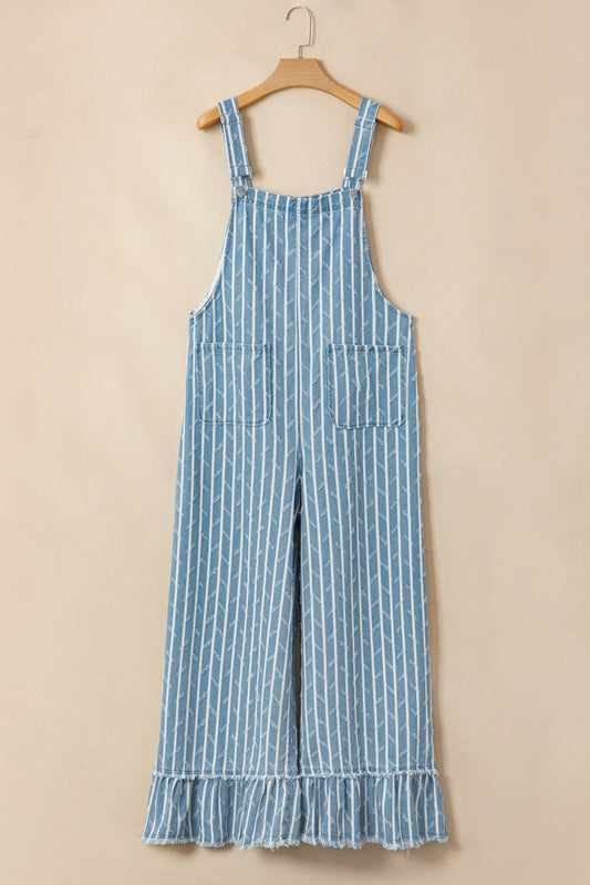 Threaded Pear Angel Ruffled Wide Leg Overalls