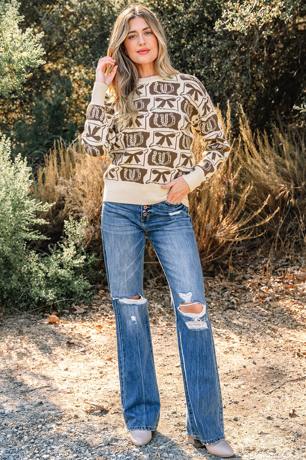 Threaded Pear Sofia Western Fashion Print Sweater