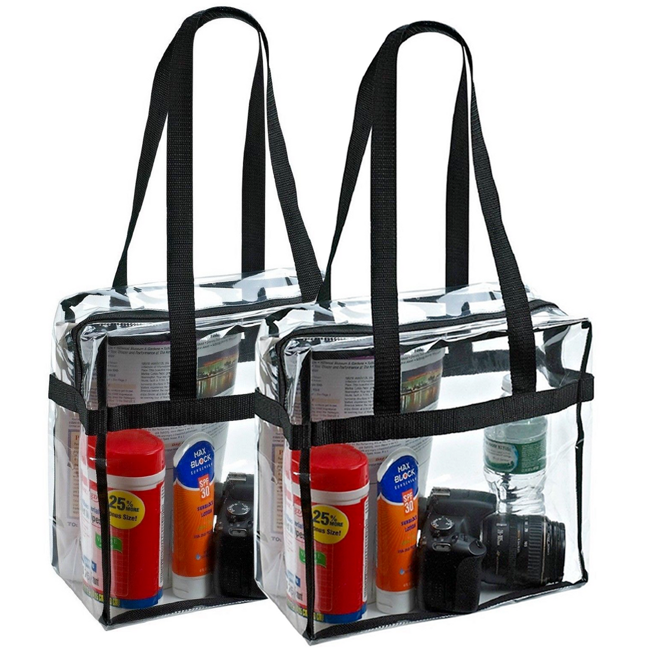 Prime Goods 2x Clear PVC Tote Bag Women Large Transparent Handbag Zip Purse Stadium Security - Clear