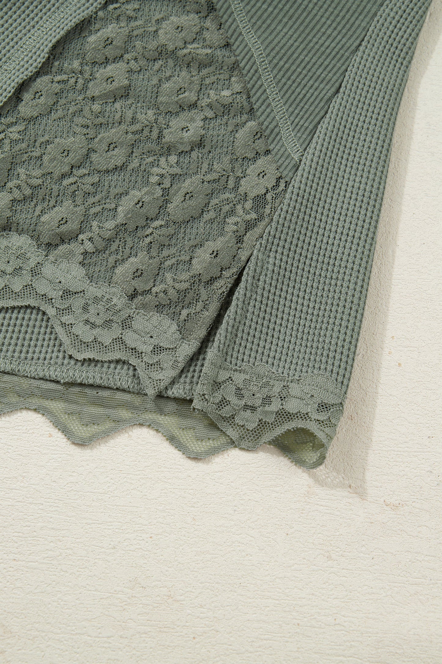 Threaded Pear Miriam Ribbed Lace Patchwork Long Sleeve Top