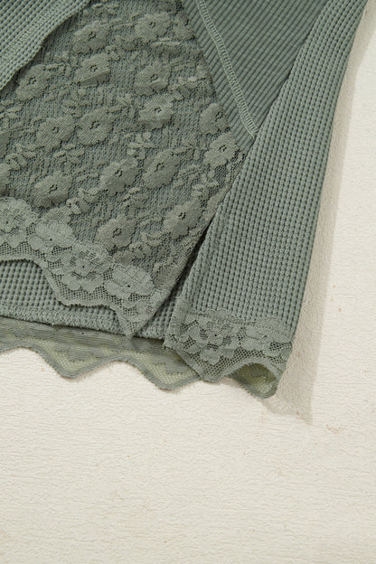 Threaded Pear Miriam Ribbed Lace Patchwork Long Sleeve Top