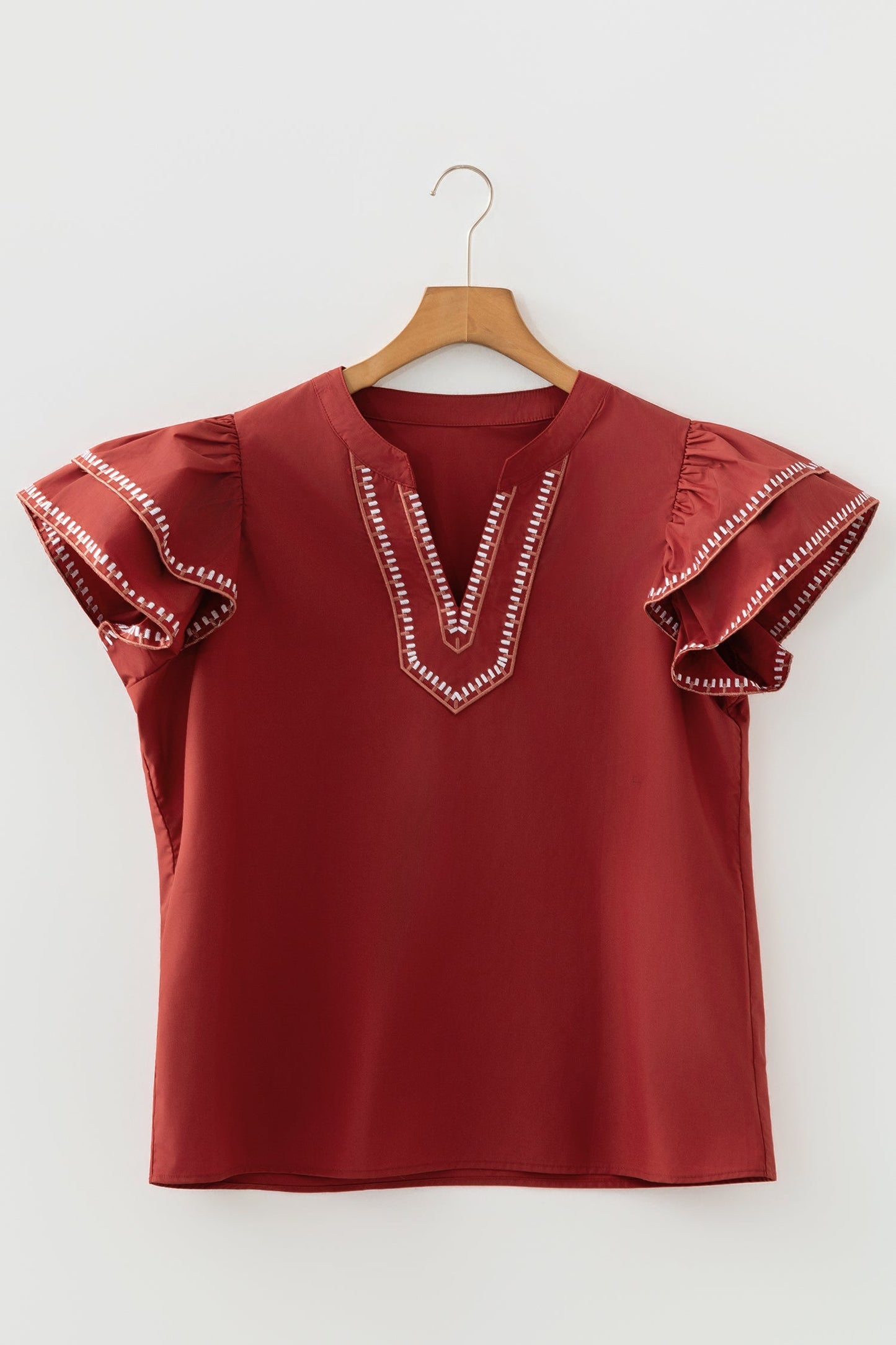 Threaded Pear Andie Trim Flutter Sleeve Blouse