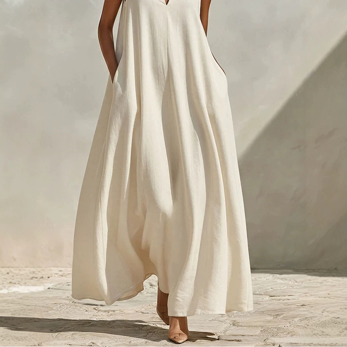 linen dress maxi Linen Blend Sleeveless Stand-Collar Maxi Dress – 5 Colors S–3XL Pink / L