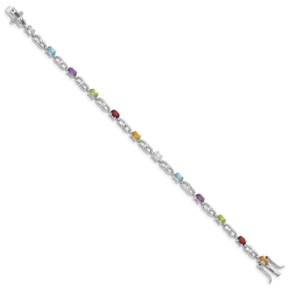 Genuine Multiple Gemstone Silver Link Bracelet