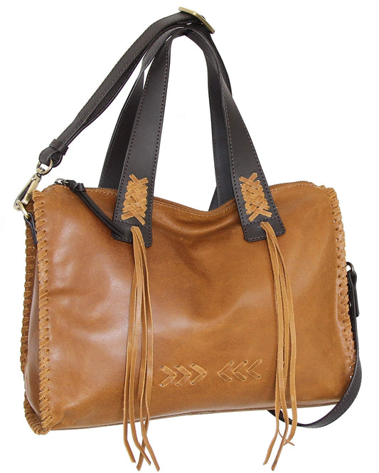 Candace Convertible Leather Satchel in Saddle