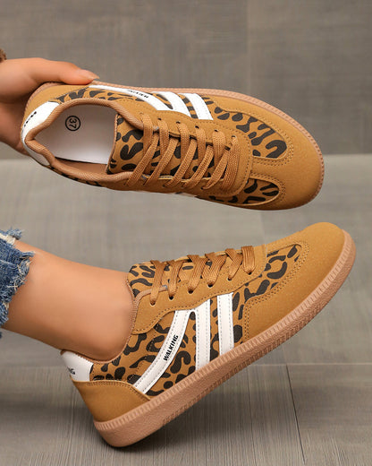 Leopard Patchwork Contrast Detail Lace-up Shoes